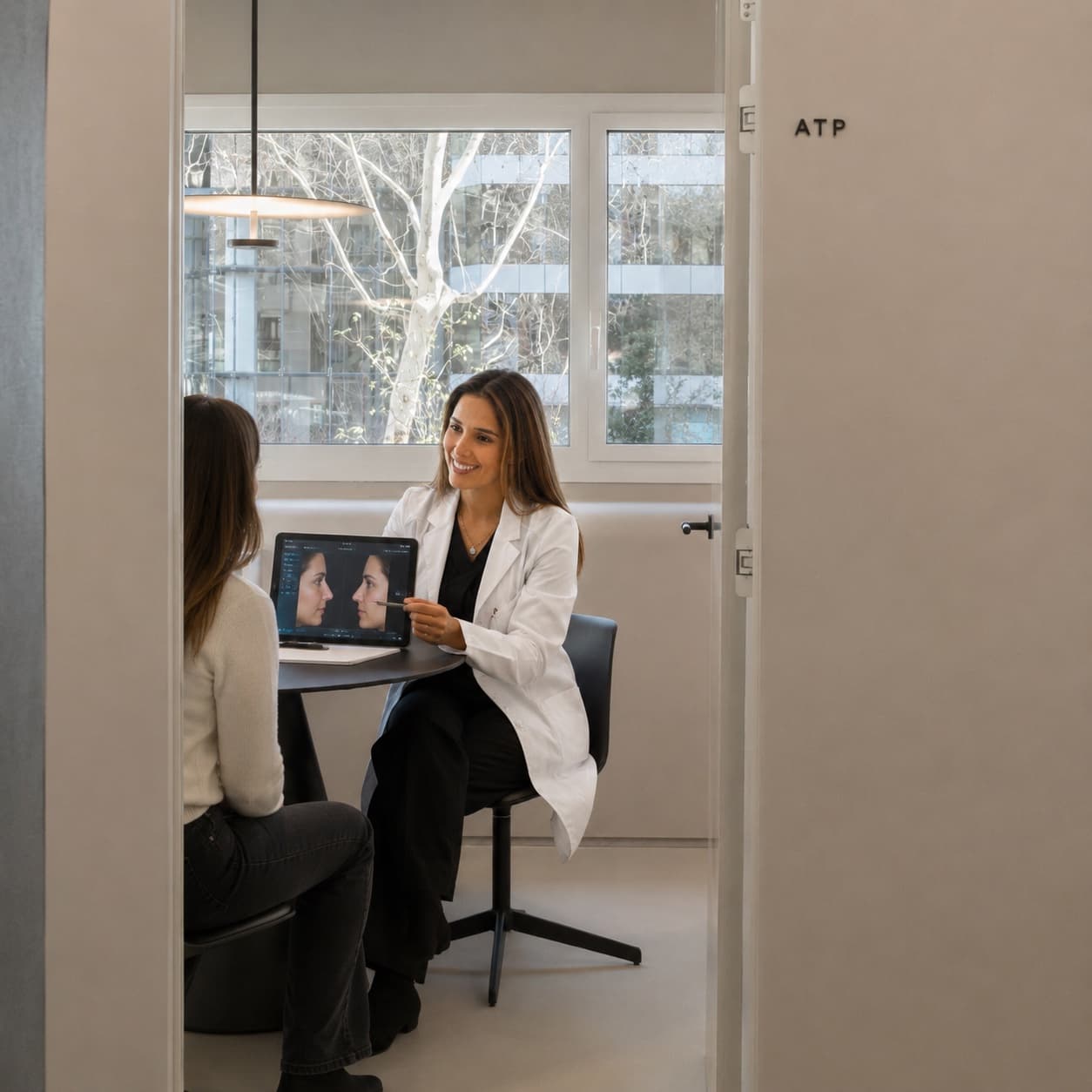La Dra. Luisa Alarcón durante una consulta en Dfine Clinic, Barcelona